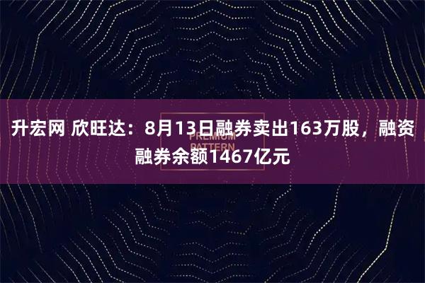 升宏网 欣旺达：8月13日融券卖出163万股，融资融券余额1467亿元